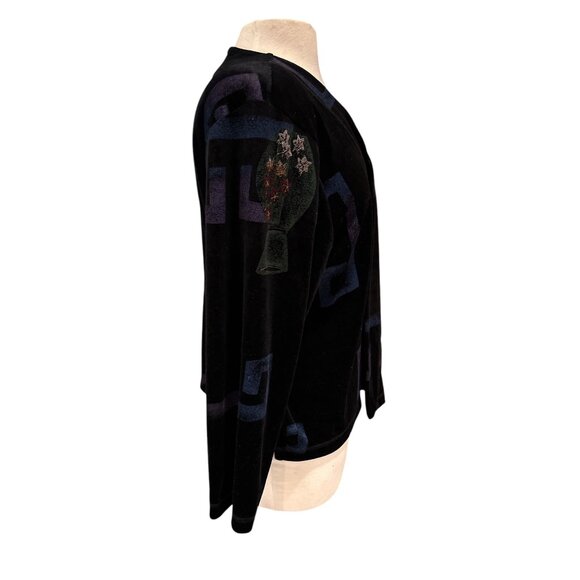 Vintage Copa Cabana Black Velvet Open Cardigan With Abstract Vase Print - Picture 4 of 9